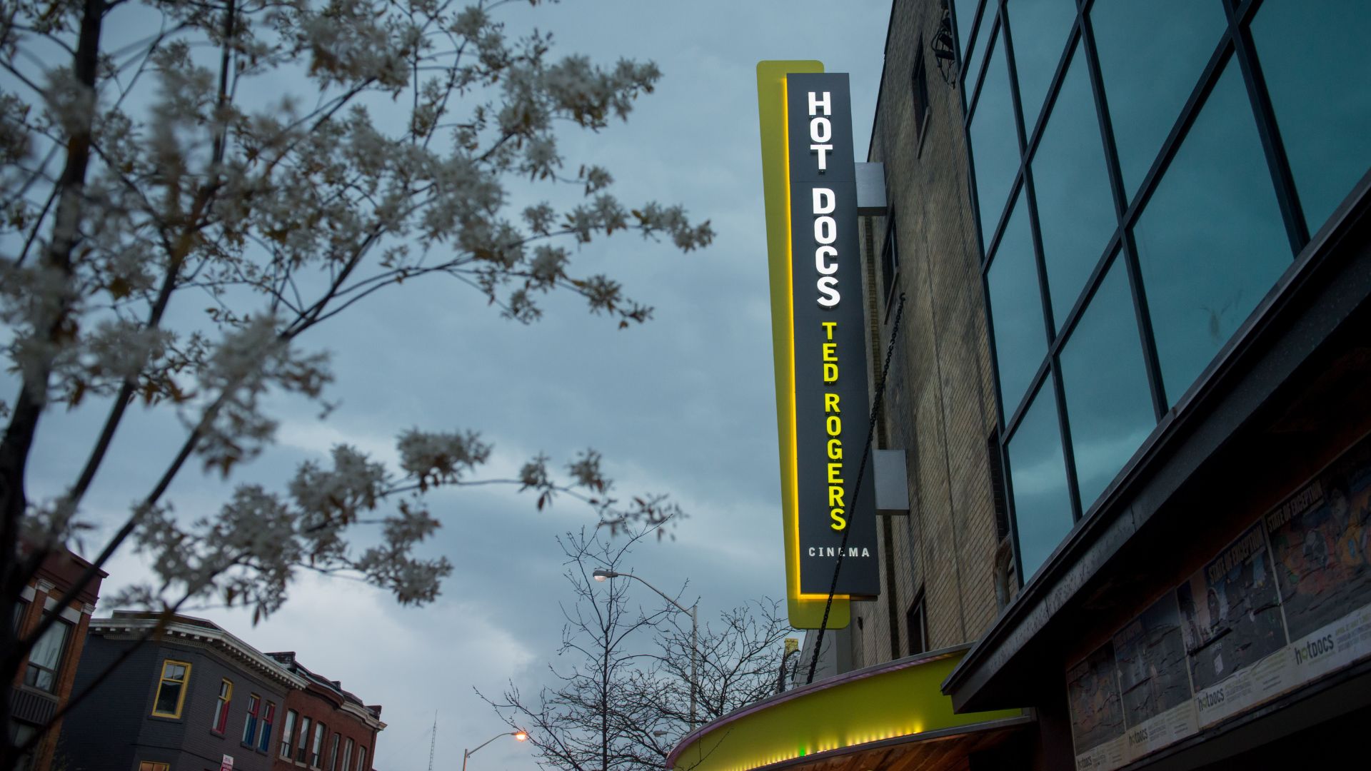 Exterior of the Hot Docs Ted Rogers Cinema at dusk